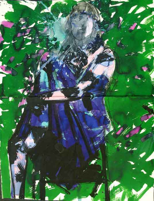 Mujer Sentada Fondo Verde