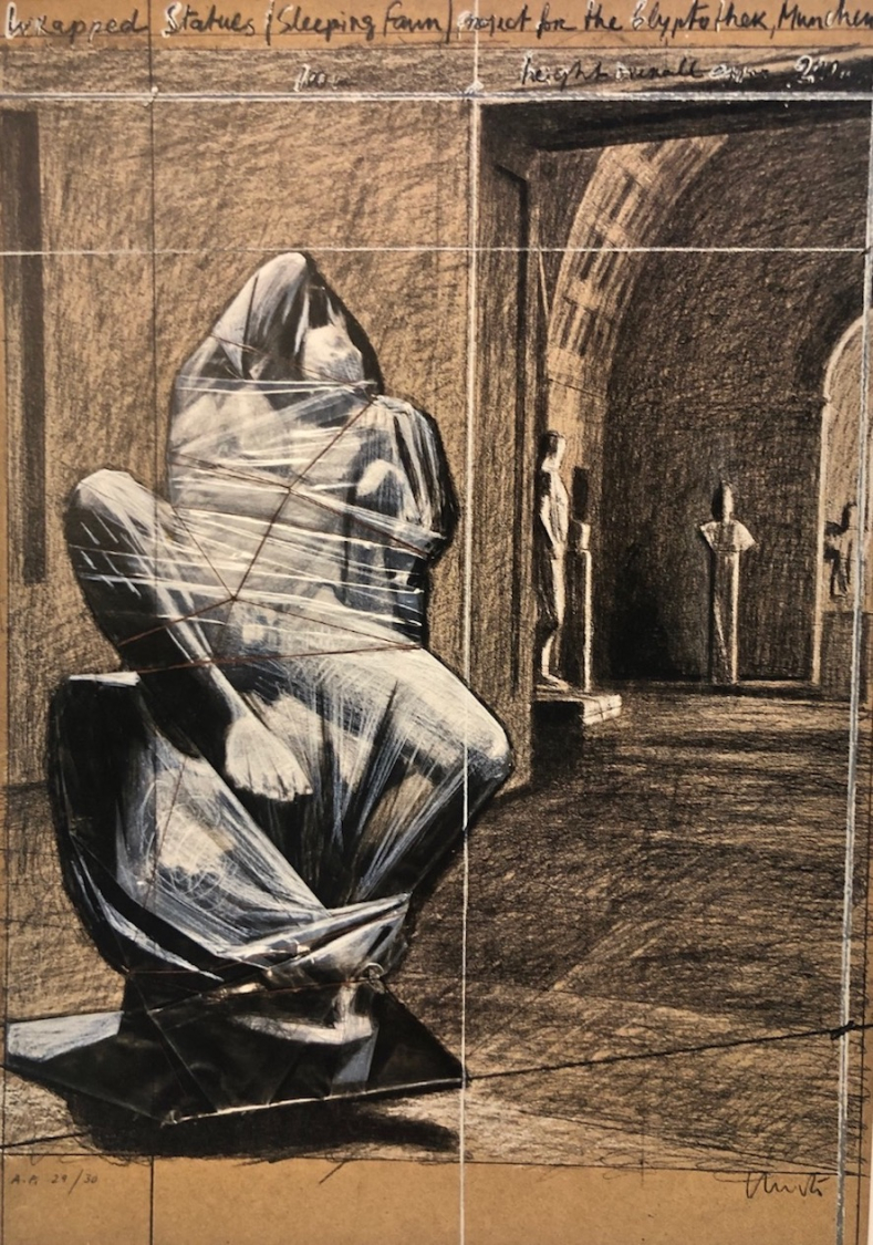 Wrapped statues, sleeping fawn, Project for the Glyptothek, Munich