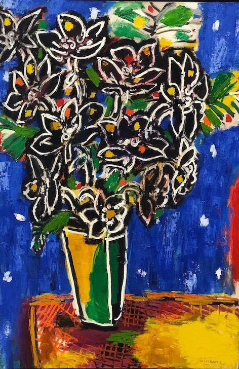 Flores sobre fondo azul